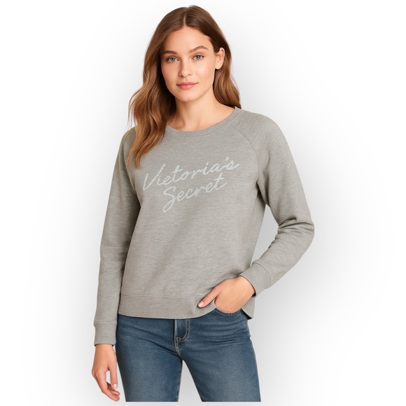 EUC Victoria’s Secret Sequin Logo Pullover Sweatshirt XS Gray 0945 - Picture 1 of 8